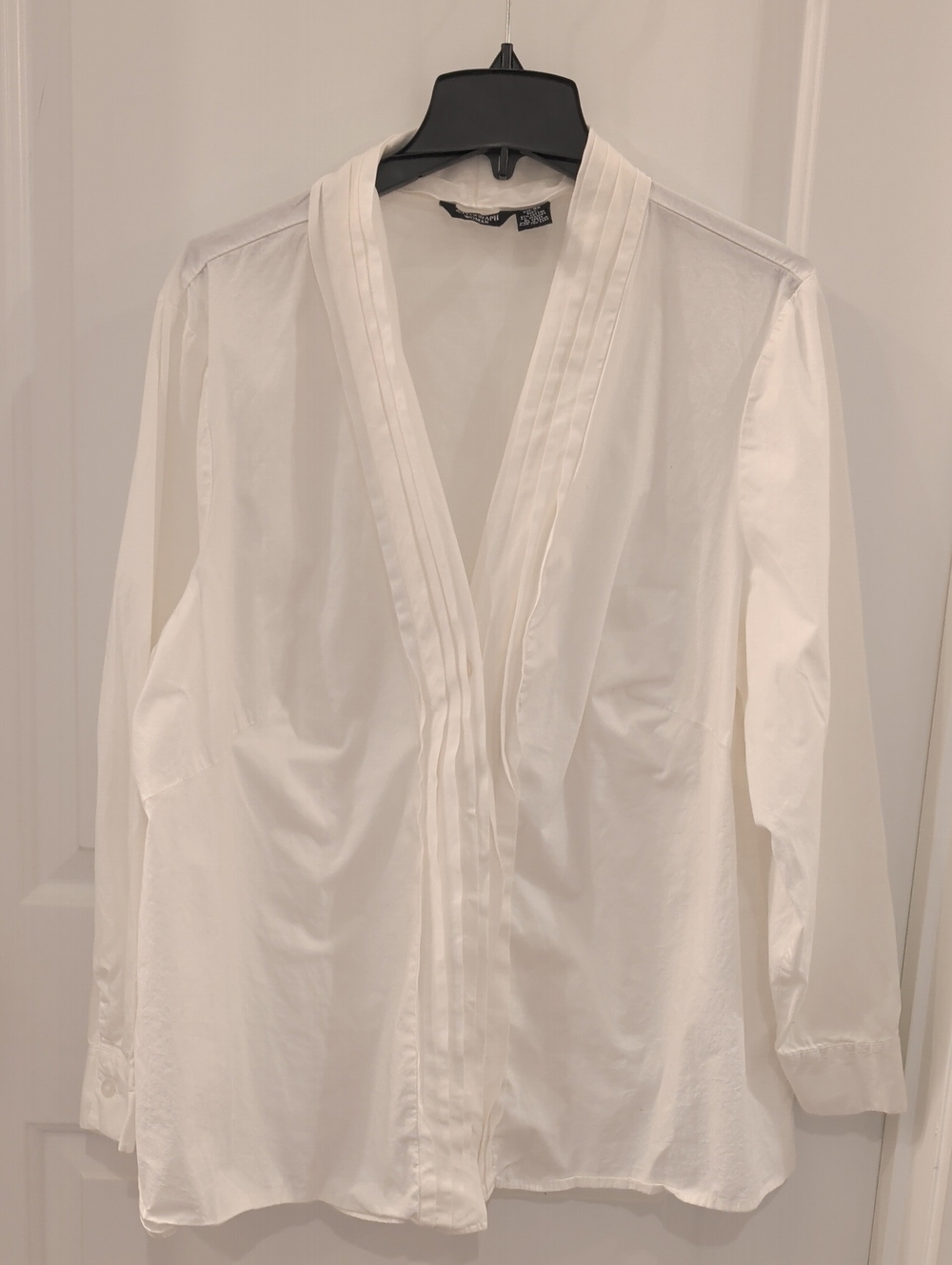 Autograph Woman White Button-Up Cotton Blend Top With Pleating